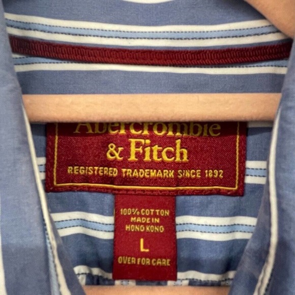 Abercrombie and Fitch Shirt Mens Large Blue Striped Vintage Button Down Oxford - Picture 7 of 10